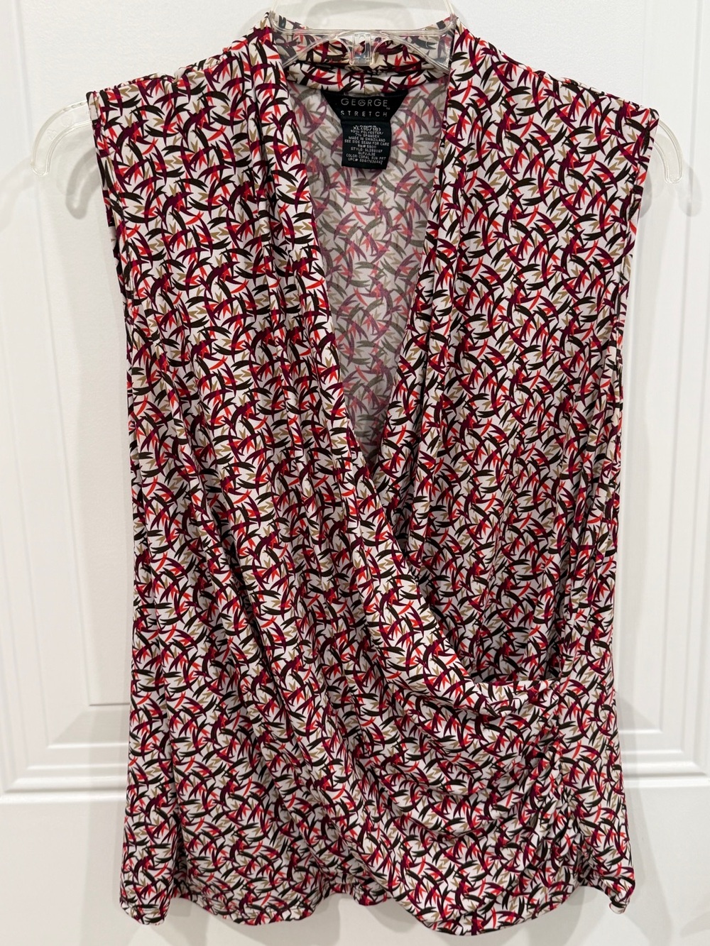 George Sleeveless Red, Black & White Printed Surplice Camisole